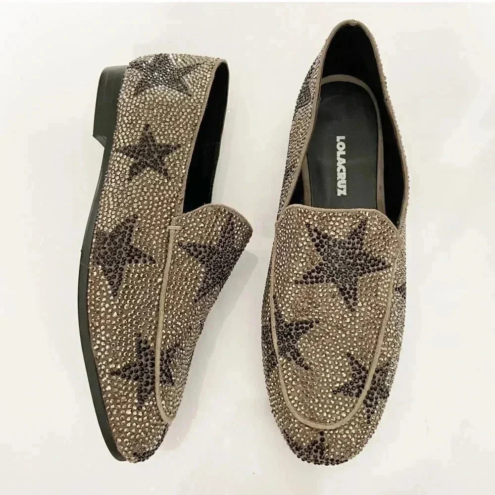 Lola Cruz Crystal Embellished Star Loafers